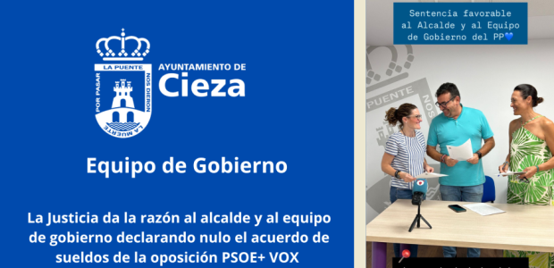 La Justicia da la razón al alcalde y al equipo de gobierno al declarar nulo el acuerdo de la oposición PSOE+VOX sobre los sueldos de los 